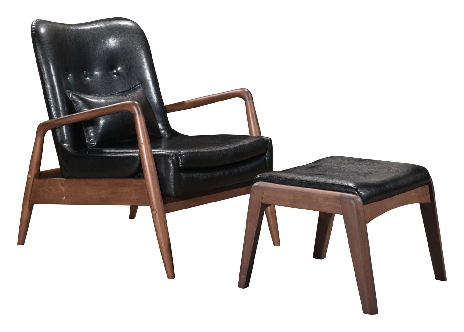 Mid-Century Modern Black Lounge Chair and Ottoman Set (2 Piece) 2 Mid-Century Modern Black Lounge Chair and Ottoman Set (2 Piece) - Image 2
