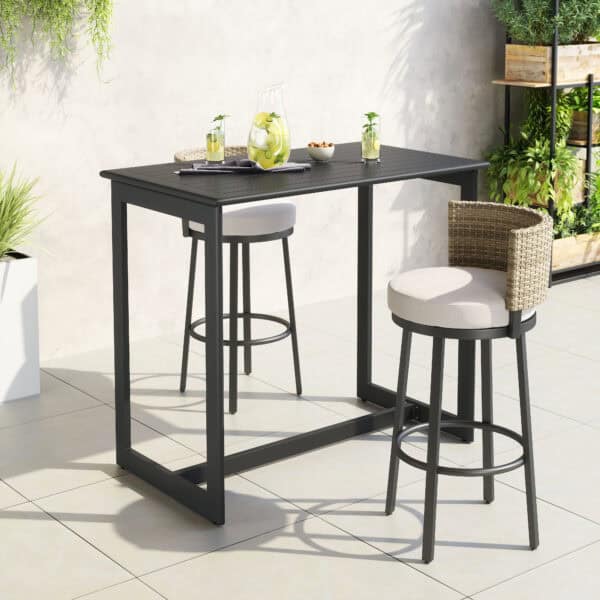 Modern Wave Black Aluminum Bar Table for Indoor or Outdoor Use