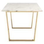 White Faux Marble Dining Table with Gold Geometric Base