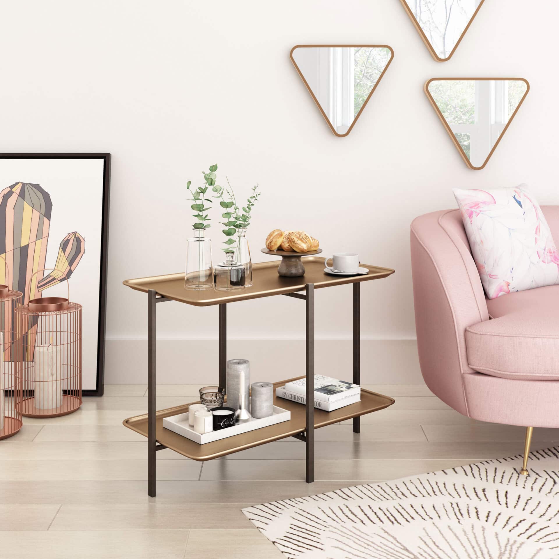 Urban Industrial Brass Coffee Table with Dual-Tier Shelf Design 1 Urban Industrial Brass Coffee Table with Dual-Tier Shelf Design