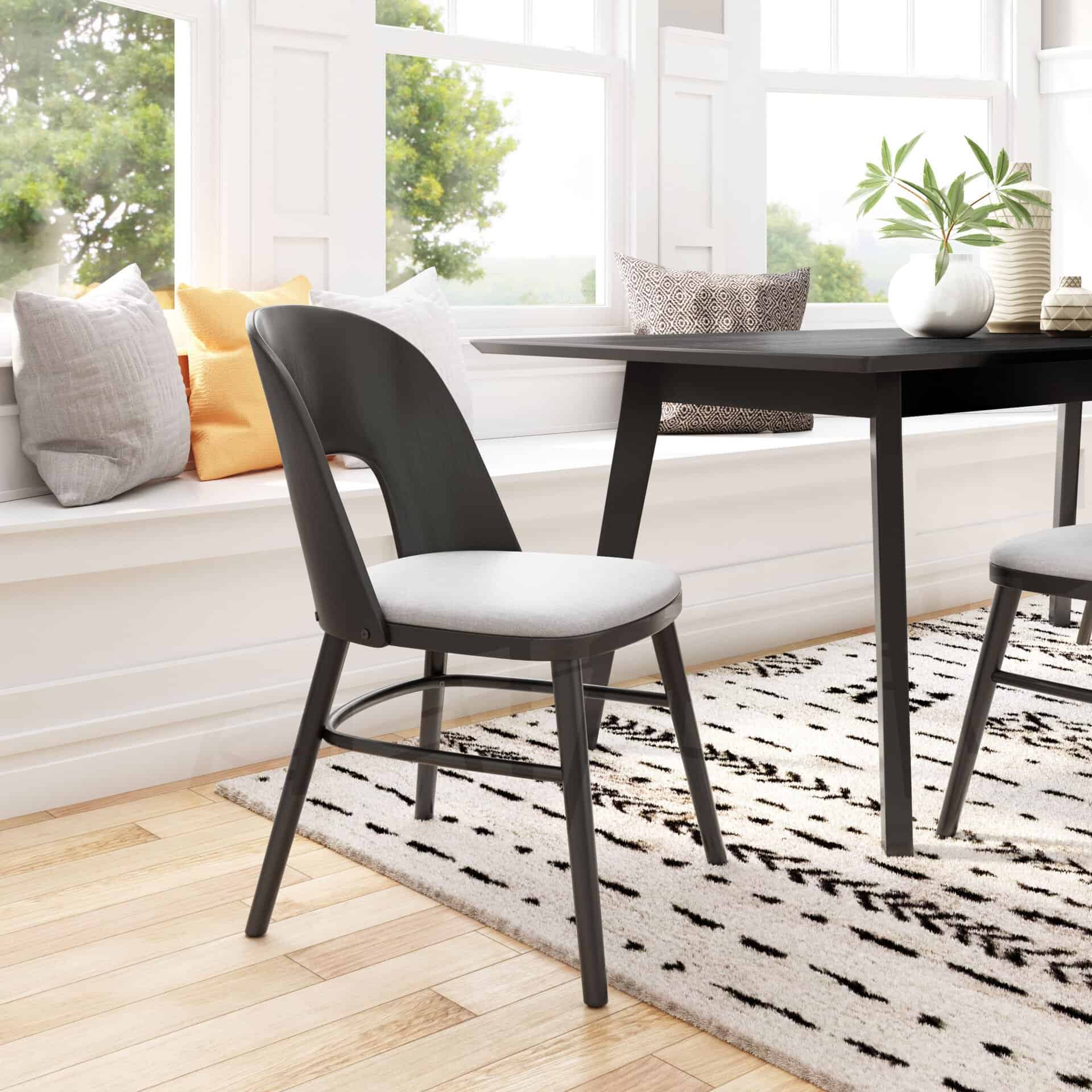 Gray & Black Mid-Century Modern Dining Chairs with Rubberwood Frame (Set of 2) 1 Gray & Black Mid-Century Modern Dining Chairs with Rubberwood Frame (Set of 2)
