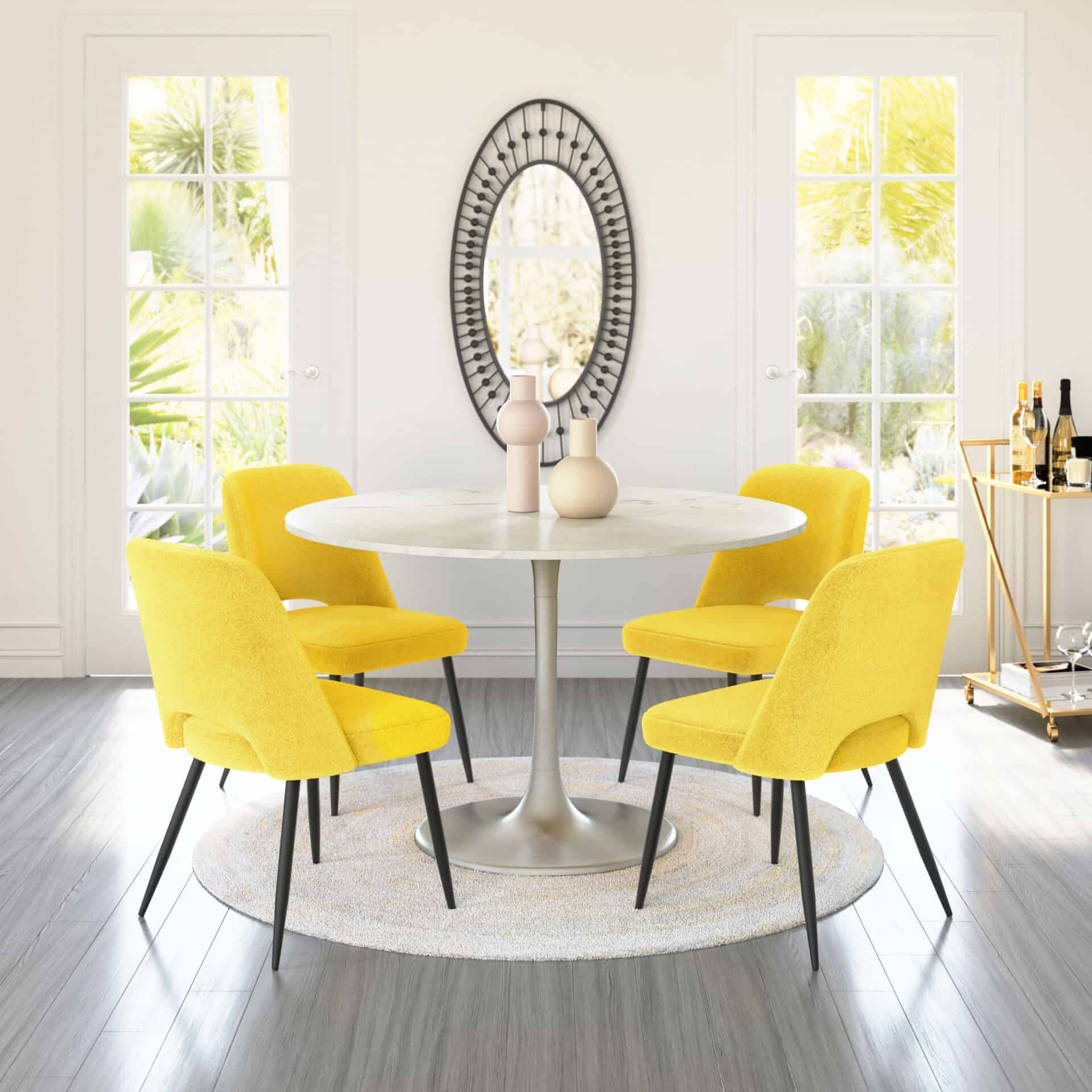 Yellow Shearling-Style Dining Chair with Steel Legs (Set of 2) 3 Yellow Shearling-Style Dining Chair with Steel Legs (Set of 2) - Image 3