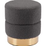 Dark Gray Shearling Ottoman with Stainless Steel Base Ring 7 Dark Gray Shearling Ottoman with Stainless Steel Base Ring