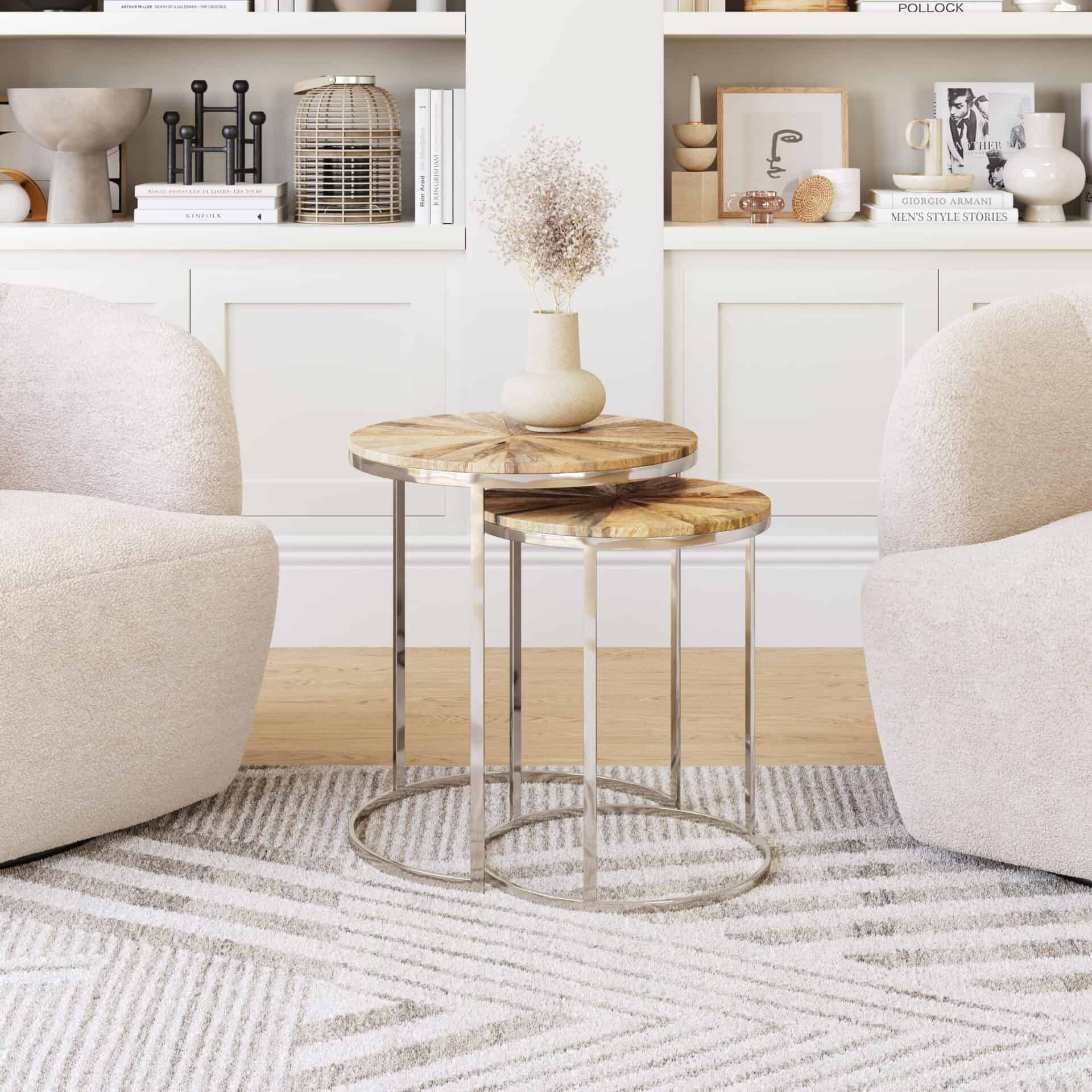 Natural Acacia Wood Coffee and Side Table Set (Set of 2) 1 Natural Acacia Wood Coffee and Side Table Set (Set of 2)