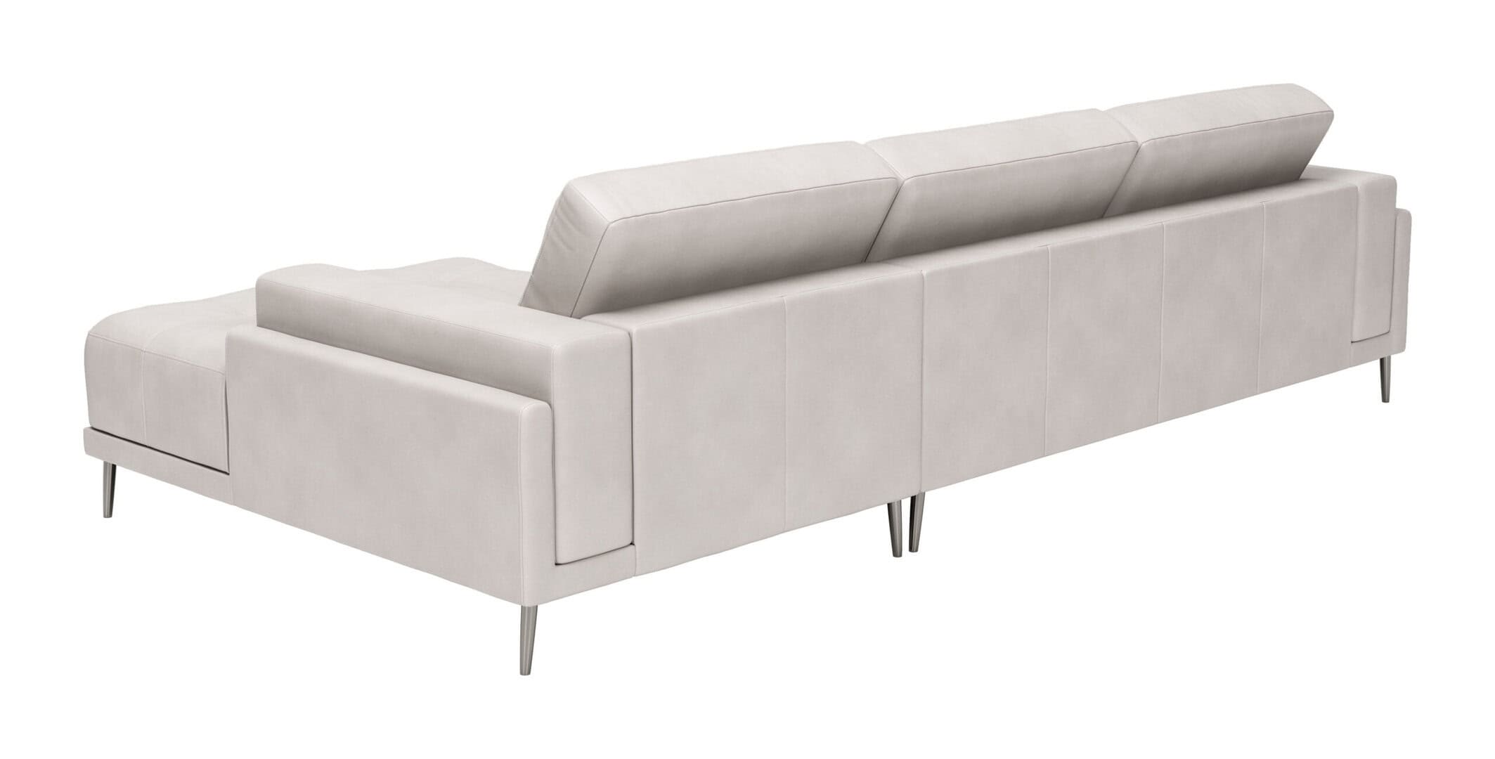 Modern Beige Leather Chaise Sectional with Steel Legs 11 Modern Beige Leather Chaise Sectional with Steel Legs