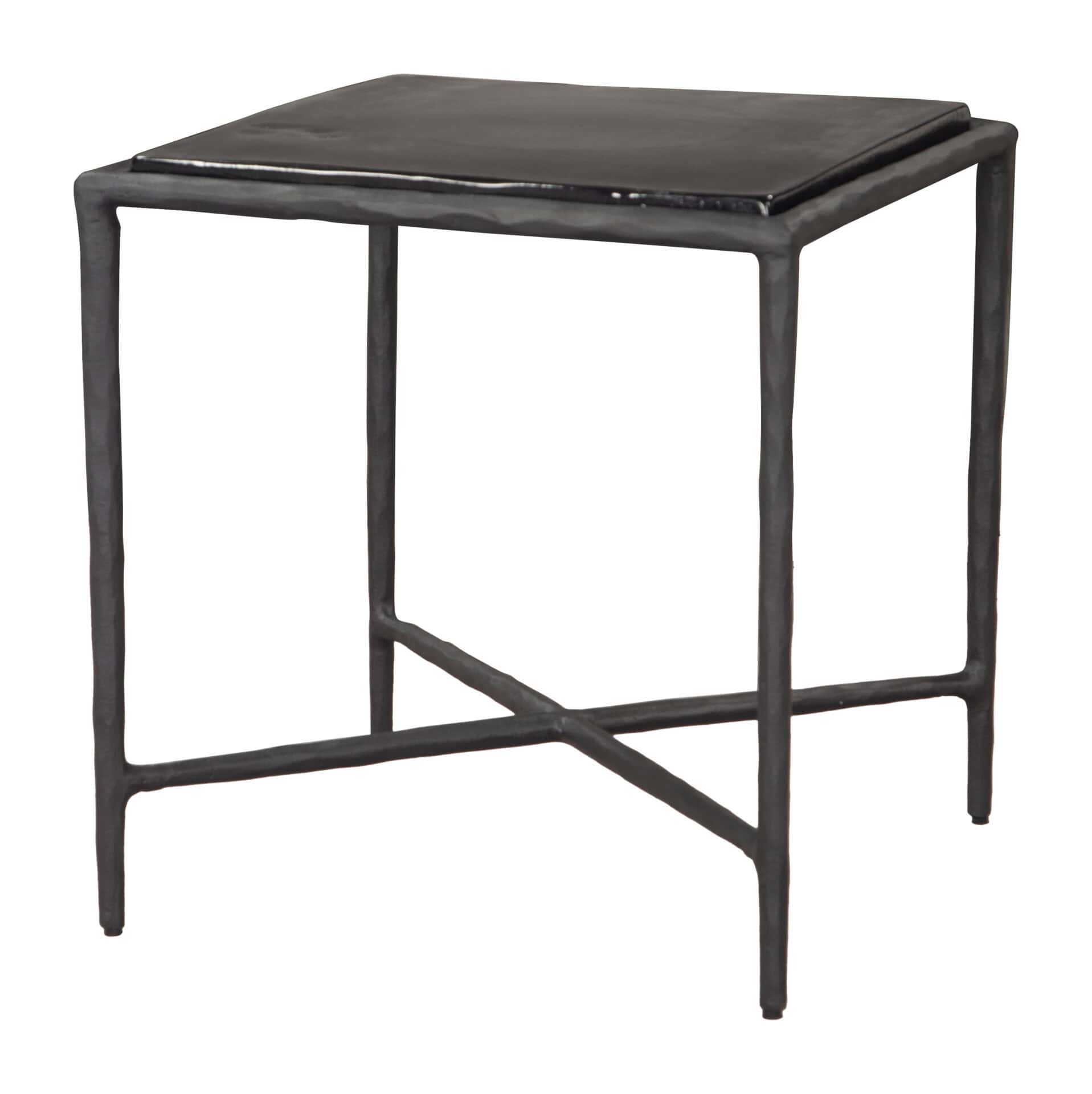Black Modern Side Table with Square Cast Glass Top 1 Black Modern Side Table with Square Cast Glass Top