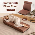 Adjustable Folding Floor Chair with Headrest and Linen Fabric