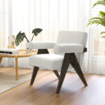 Sherpa Upholstered Accent Chair with Rubber Wood Legs White 8 Sherpa Upholstered Accent Chair with Rubber Wood Legs White