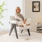 Sherpa Upholstered Accent Chair with Rubber Wood Legs White 9 Sherpa Upholstered Accent Chair with Rubber Wood Legs White