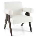 Sherpa Upholstered Accent Chair with Rubber Wood Legs White 10 Sherpa Upholstered Accent Chair with Rubber Wood Legs White