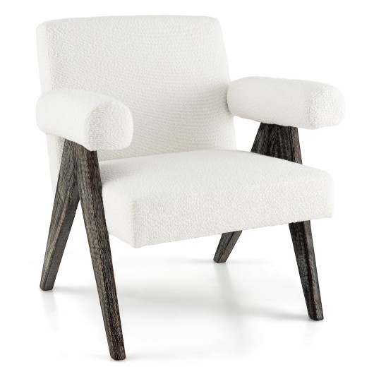 Sherpa Upholstered Accent Chair with Rubber Wood Legs White 3 Sherpa Upholstered Accent Chair with Rubber Wood Legs White - Image 3
