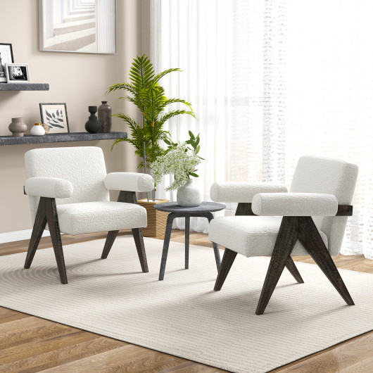 Sherpa Upholstered Accent Chair with Rubber Wood Legs White 5 Sherpa Upholstered Accent Chair with Rubber Wood Legs White - Image 5