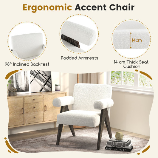 Sherpa Upholstered Accent Chair with Rubber Wood Legs White 6 Sherpa Upholstered Accent Chair with Rubber Wood Legs White - Image 6