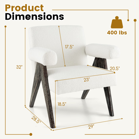 Sherpa Upholstered Accent Chair with Rubber Wood Legs White 4 Sherpa Upholstered Accent Chair with Rubber Wood Legs White - Image 4