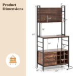 Rustic Coffee Bar Cabinet with Power Outlet and Wine Storage