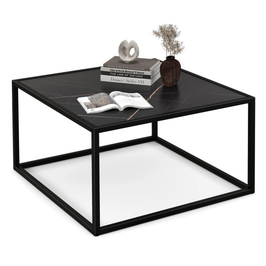 Modern Faux Marble Coffee Table with Steel Frame for Living Room 4 Modern Faux Marble Coffee Table with Steel Frame for Living Room - Image 4