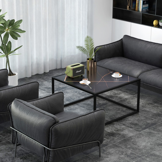 Modern Faux Marble Coffee Table with Steel Frame for Living Room 6 Modern Faux Marble Coffee Table with Steel Frame for Living Room - Image 6