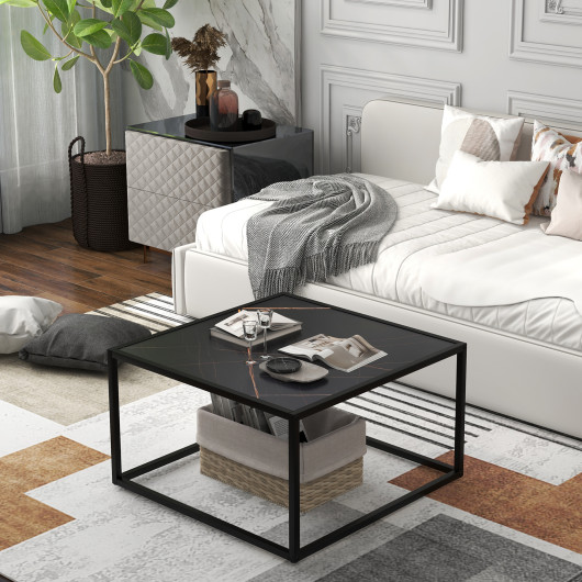 Modern Faux Marble Coffee Table with Steel Frame for Living Room 7 Modern Faux Marble Coffee Table with Steel Frame for Living Room - Image 7