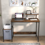 Rustic Brown Computer Desk with Charging Ports and Fabric Drawer 13 Rustic Brown Computer Desk with Charging Ports and Fabric Drawer