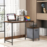Rustic Brown Computer Desk with Charging Ports and Fabric Drawer 8 Rustic Brown Computer Desk with Charging Ports and Fabric Drawer