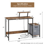 Rustic Brown Computer Desk with Charging Ports and Fabric Drawer 12 Rustic Brown Computer Desk with Charging Ports and Fabric Drawer