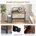 Rustic Brown Computer Desk with Charging Ports and Fabric Drawer 14 Rustic Brown Computer Desk with Charging Ports and Fabric Drawer