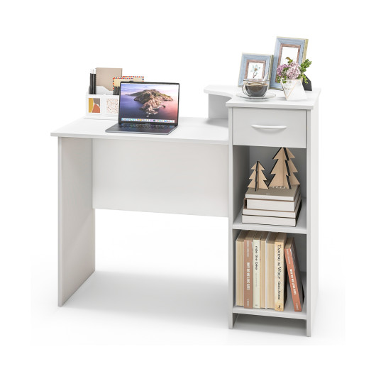 Modern White Computer Desk with Adjustable Shelf and Cable Hole 3 Modern White Computer Desk with Adjustable Shelf and Cable Hole - Image 3