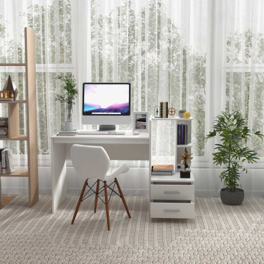 White Computer Desk with Bookshelf and Drawers for Home Office 2 White Computer Desk with Bookshelf and Drawers for Home Office - Image 2