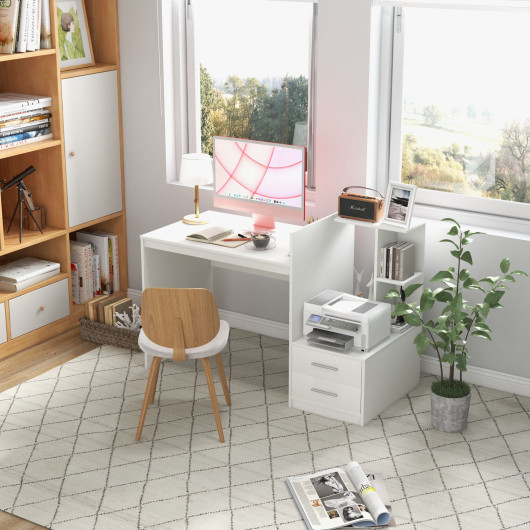 White Computer Desk with Bookshelf and Drawers for Home Office 6 White Computer Desk with Bookshelf and Drawers for Home Office - Image 6