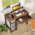 Rustic Brown Computer Desk with Charging Station and Storage Drawer 13 Rustic Brown Computer Desk with Charging Station and Storage Drawer