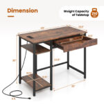 Rustic Brown Computer Desk with Charging Station and Storage Drawer 12 Rustic Brown Computer Desk with Charging Station and Storage Drawer