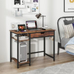 Rustic Brown Computer Desk with Charging Station and Storage Drawer 8 Rustic Brown Computer Desk with Charging Station and Storage Drawer