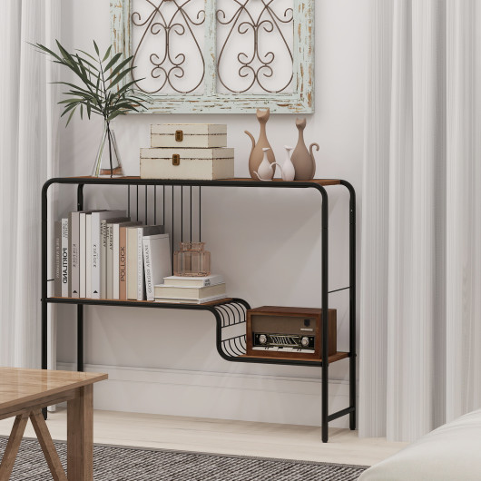 Rustic Console Table with Dual Shelves and Metal Frame 2 Rustic Console Table with Dual Shelves and Metal Frame - Image 2