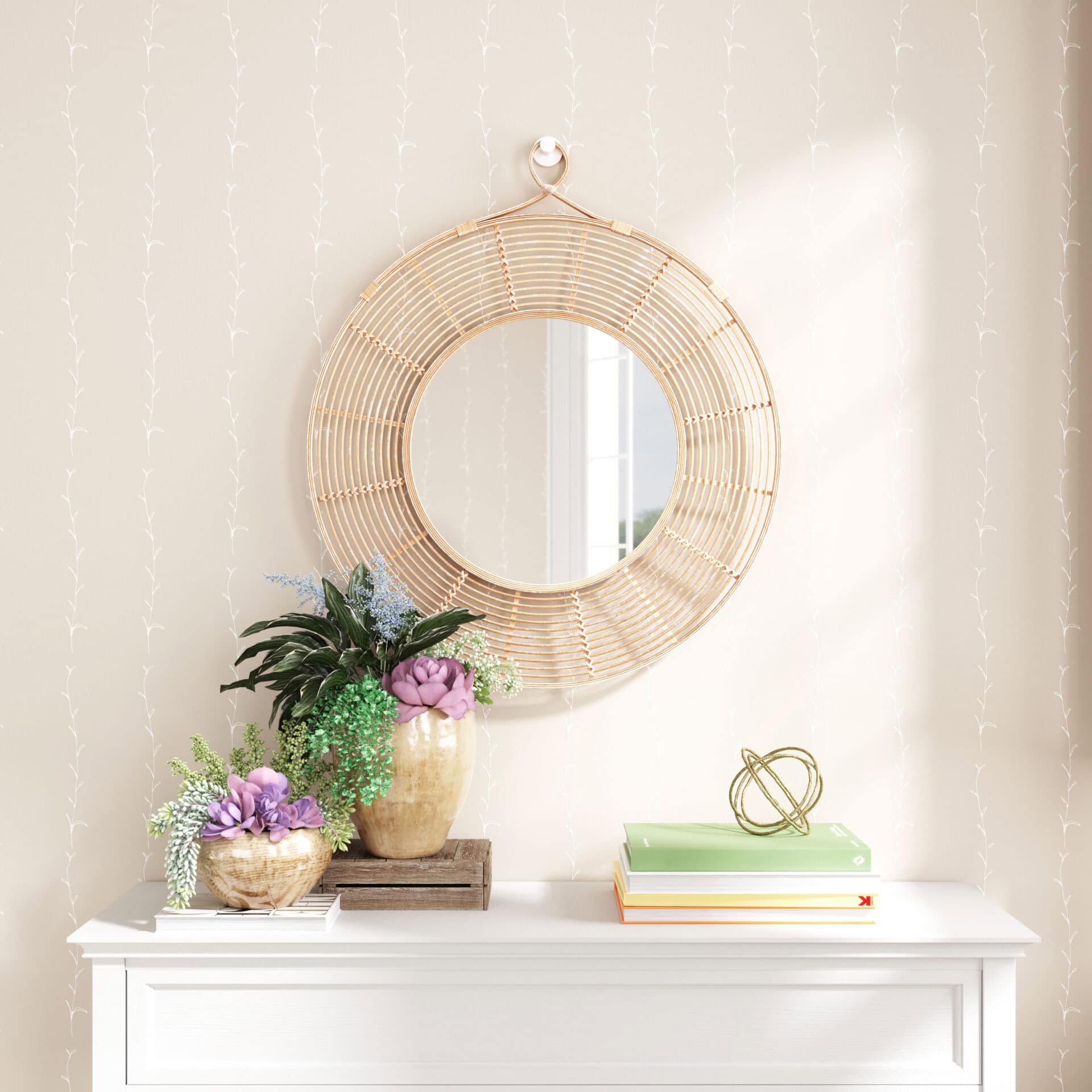 Boho Chic Rattan Weave Mirror with Steel Frame for Walls 1 Boho Chic Rattan Weave Mirror with Steel Frame for Walls