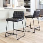 Black Vinyl Tufted Counter Stool with Steel Frame (Set of 2)