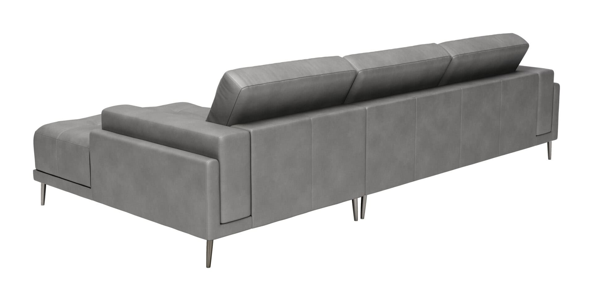 Modern Gray Leather Sectional with Chaise and Steel Legs 5 Modern Gray Leather Sectional with Chaise and Steel Legs - Image 5