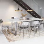 Modern White Faux Marble Dining Table with Brushed Silver Base