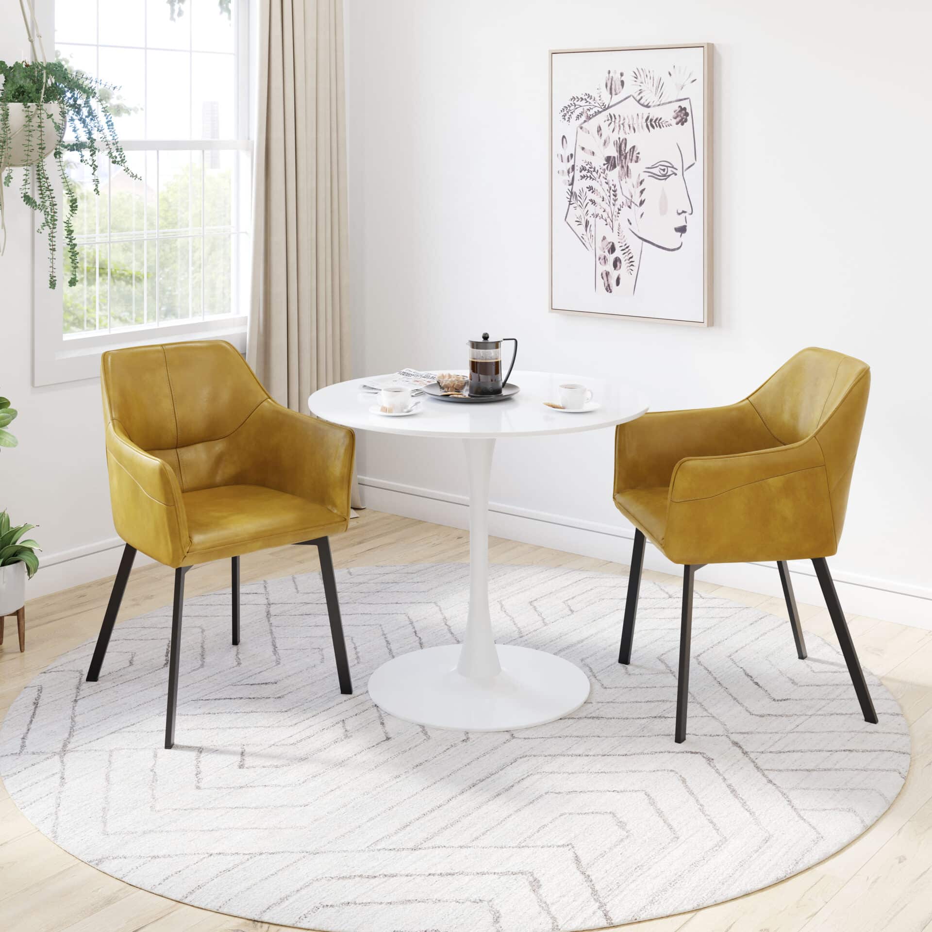 Yellow Mid-Century Modern Vinyl Armchair with Armrests (Set of 2) 2 Yellow Mid-Century Modern Vinyl Armchair with Armrests (Set of 2) - Image 2