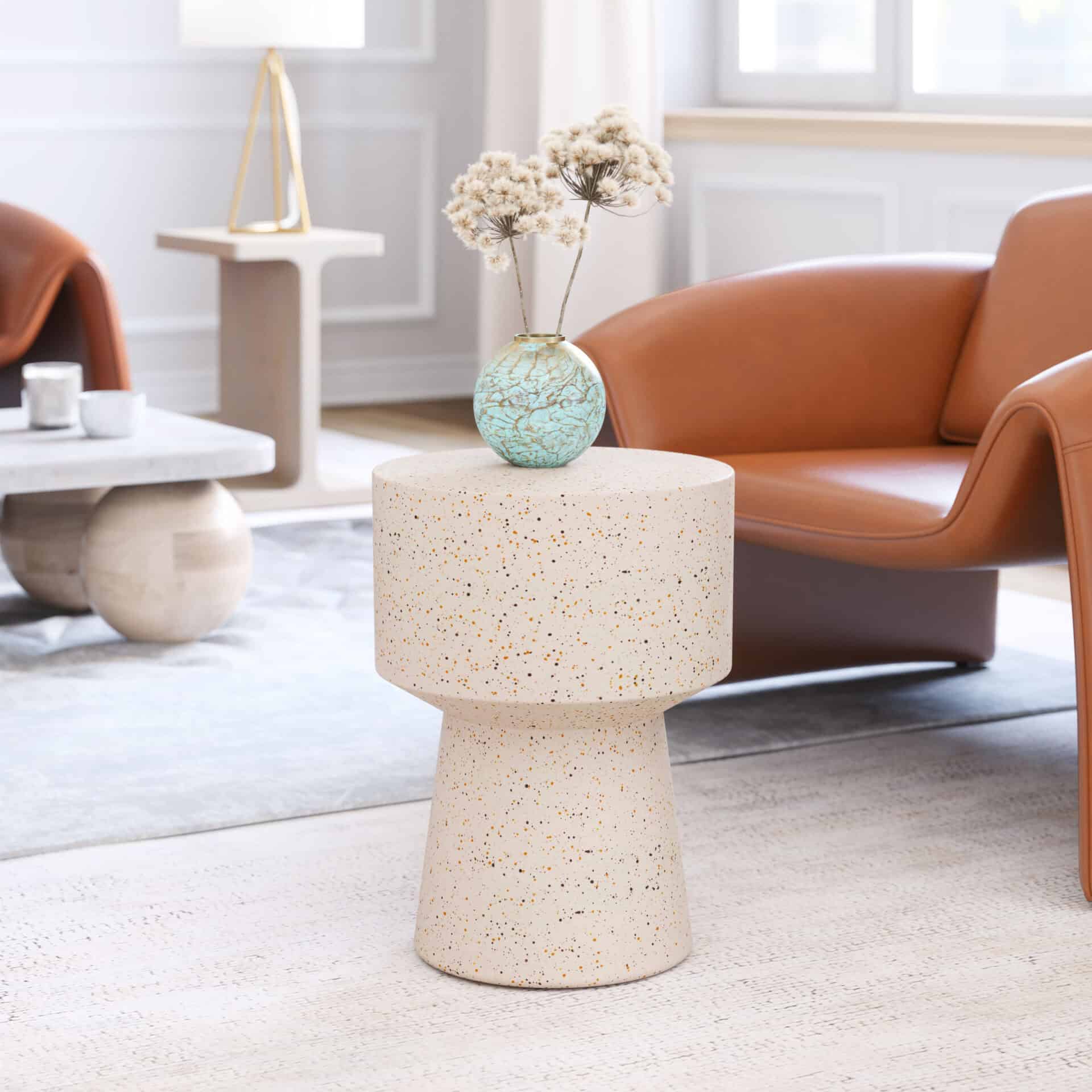 Terrazzo-Look Round Side Table with Rubber Feet Protection 1 Terrazzo-Look Round Side Table with Rubber Feet Protection