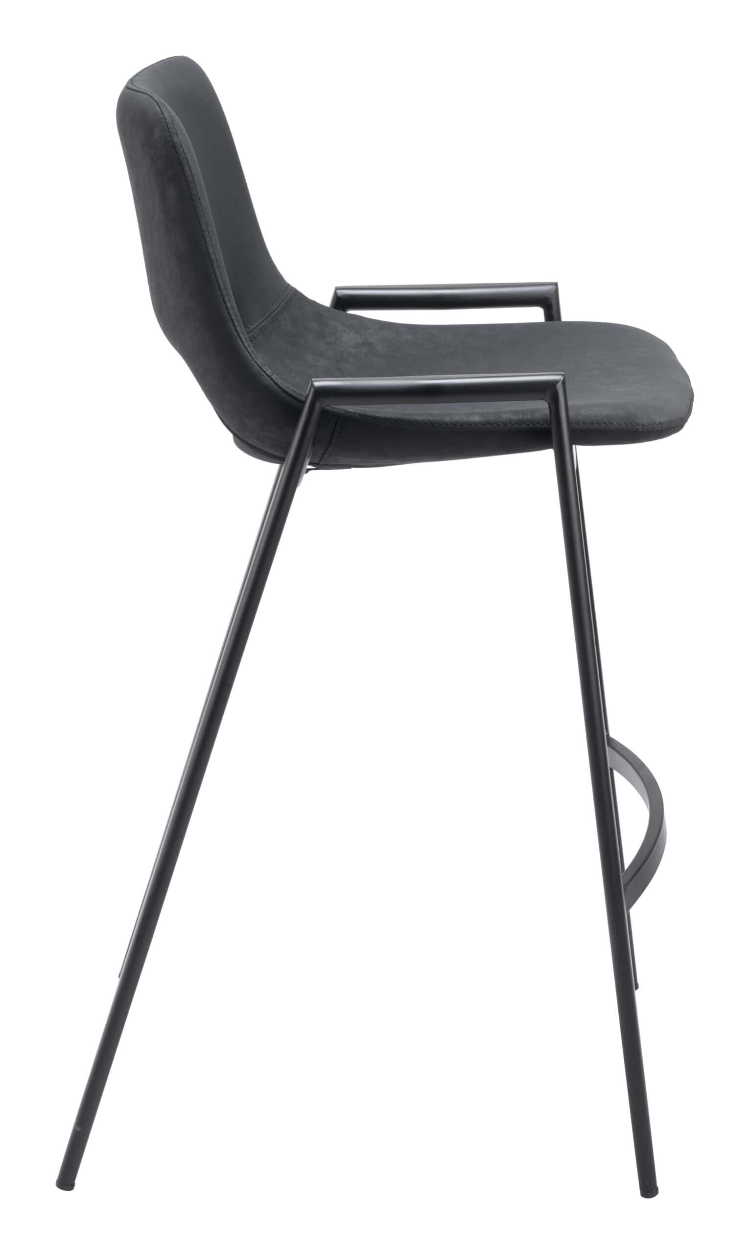 Black Mid-Century Modern Counter Stool with Faux Leather (Set of 2)