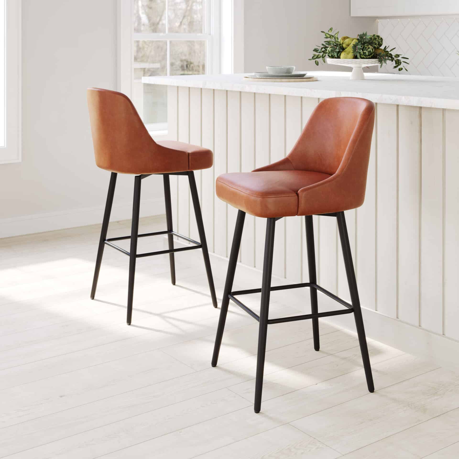 Modern Brown Swivel Barstool with Faux Leather and Steel Frame 1 Modern Brown Swivel Barstool with Faux Leather and Steel Frame