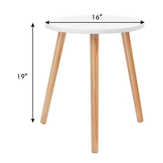 Modern Round White Coffee Table with Pine Wood Legs 5 Modern Round White Coffee Table with Pine Wood Legs - Image 5