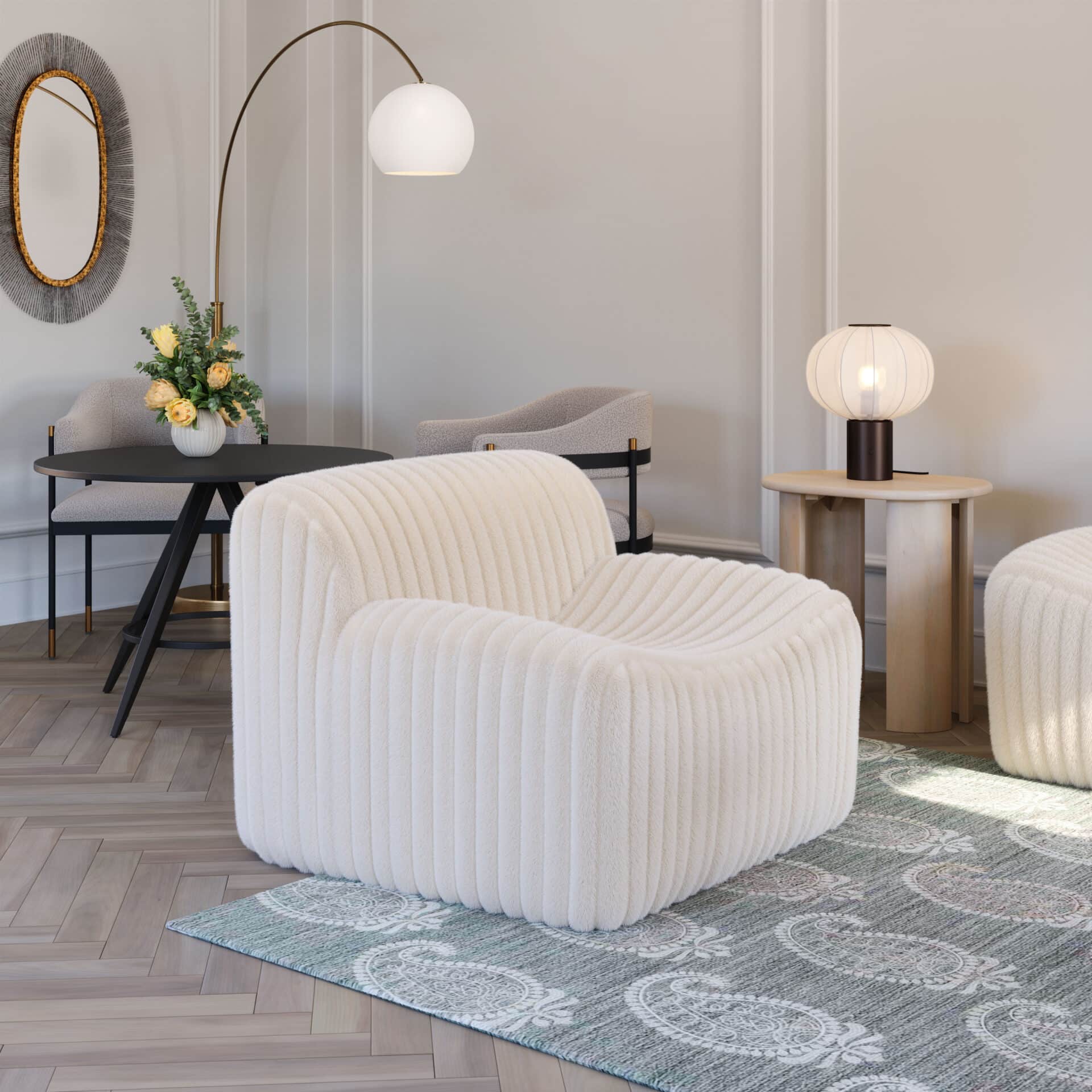 Cream Cord-Style Accent Chair with Ash Wood Legs 1 Cream Cord-Style Accent Chair with Ash Wood Legs