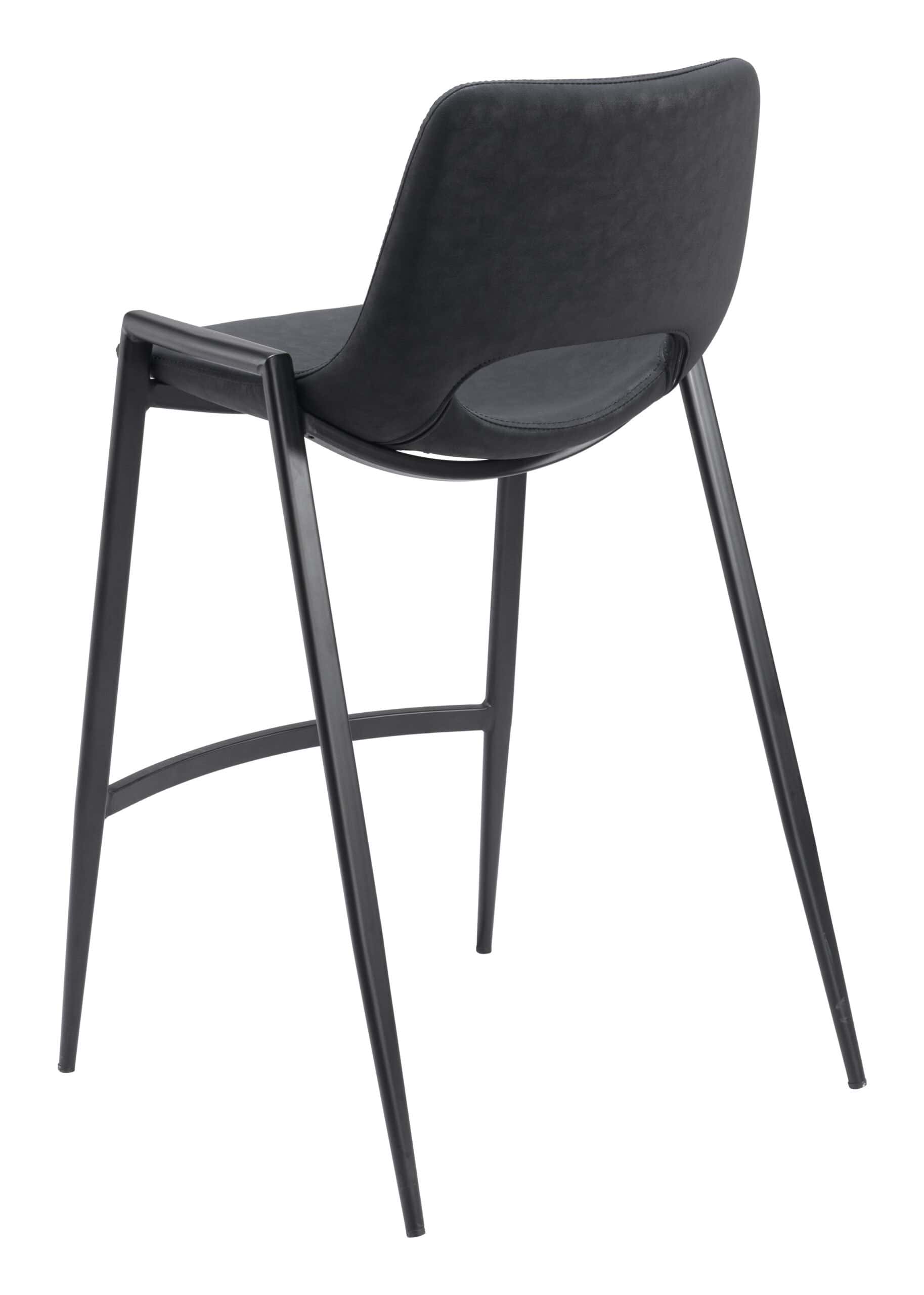 Black Mid-Century Modern Counter Stool with Faux Leather (Set of 2)