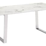 Modern White Faux Marble Dining Table with Brushed Silver Base