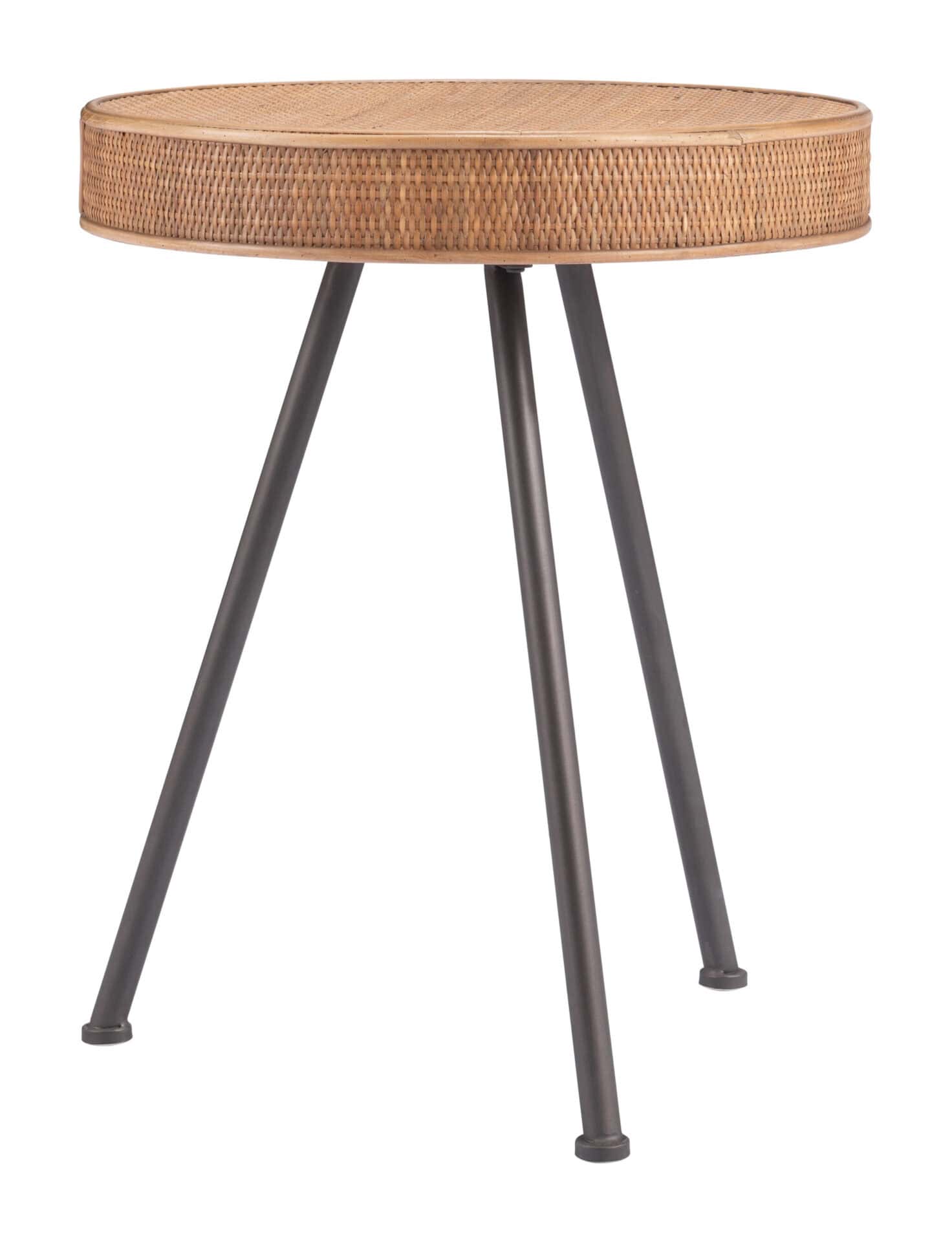 Round Wood and Rattan Side Table with Steel Frame 5 Round Wood and Rattan Side Table with Steel Frame - Image 5