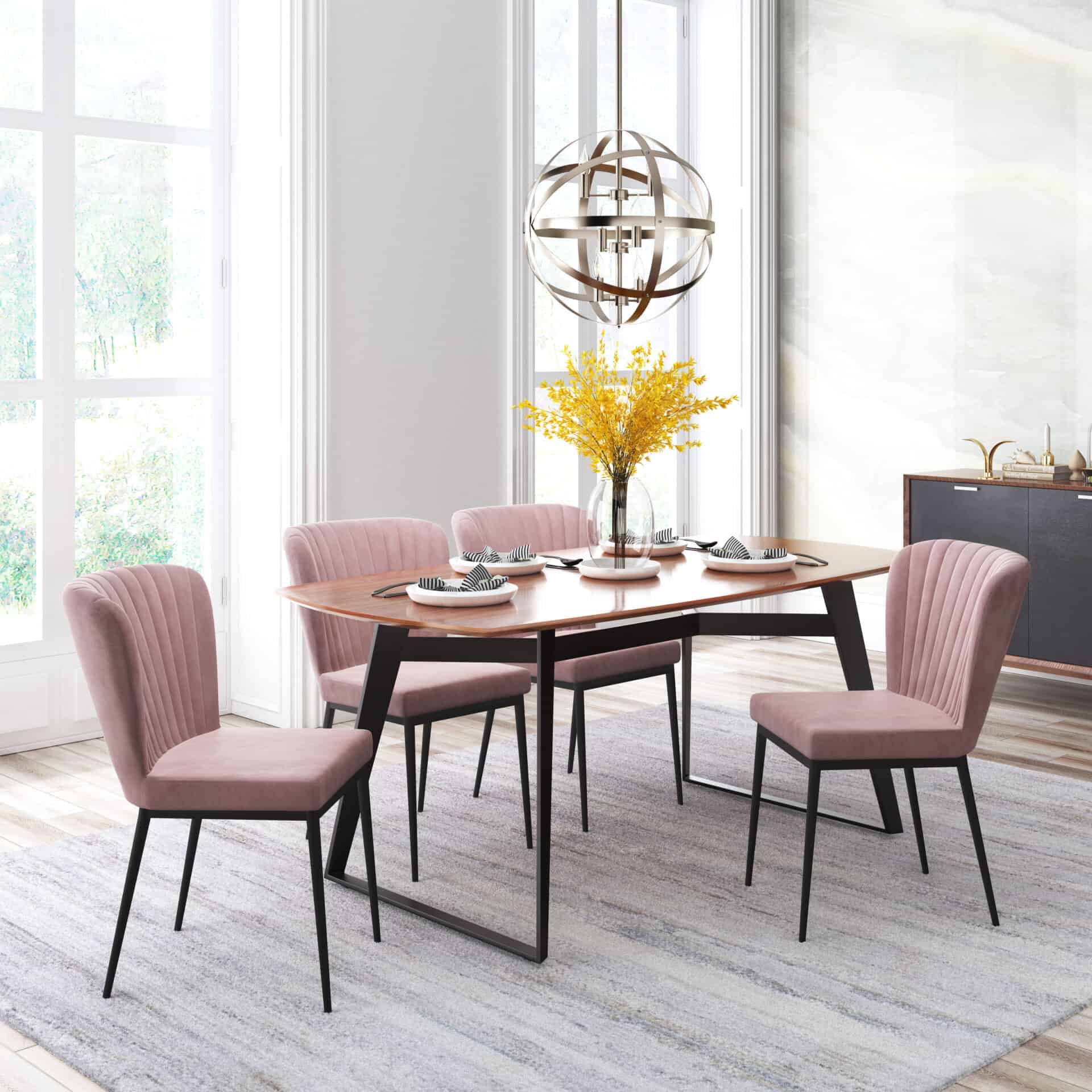 Art Deco Velvet Armless Dining Chair with Steel Legs (Set of 2) 1 Art Deco Velvet Armless Dining Chair with Steel Legs (Set of 2)