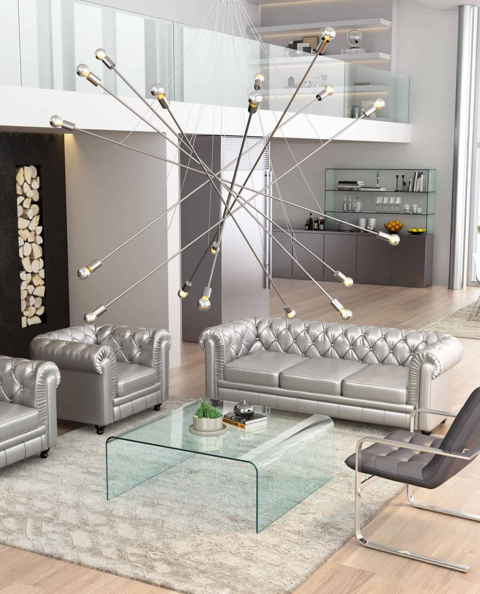 Modern Chrome Ceiling Lamp with Elegant Criss-Cross Design and Bulbs 1 Modern Chrome Ceiling Lamp with Elegant Criss-Cross Design and Bulbs