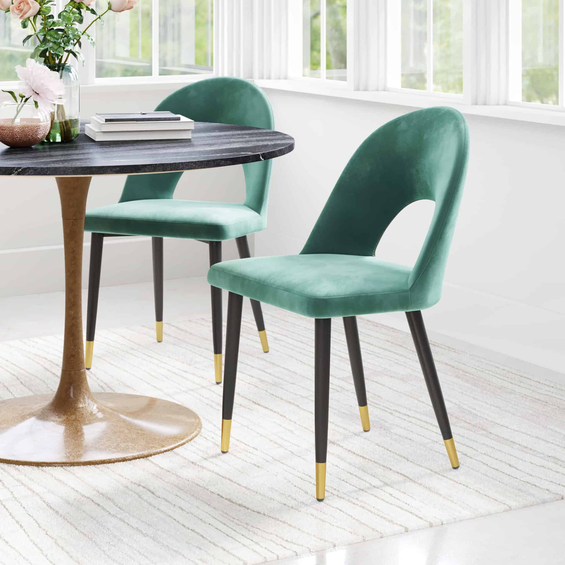 Modern Green Velvet Dining Chair with Steel Base (Set of 2) 1 Modern Green Velvet Dining Chair with Steel Base (Set of 2)
