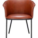 Brown Faux Leather Dining Chair with Armrests and Steel Frame